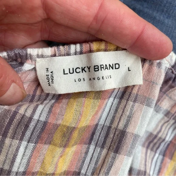 Lucky Brand multicolor plaid boho peasant blouse top Women Large - Like new - Picture 9 of 10